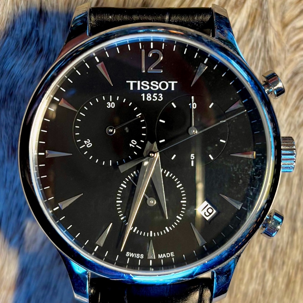Tissot 1853 Watch Black Face Black Leather Band